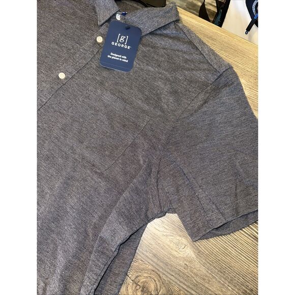 George Men's Short Sleeve Knit Button Front Shirt X-LARGE (46-48) Black Soot. - Picture 4 of 7
